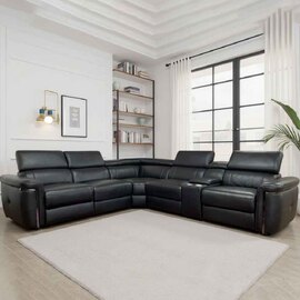 Southwark Leather Recliner Corner Sofa in Black