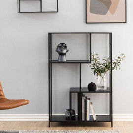 Sparks Wooden Bookcase With 3 Shelves In Ash Black
