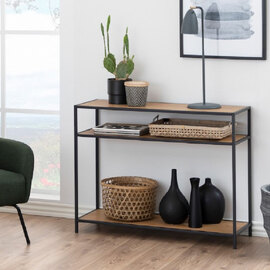 Sparks Wooden Console Table With 2 Shelves In Oak And Black