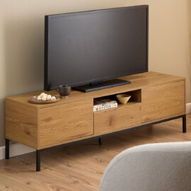 Sparks Wooden TV Stand With 2 Doors 1 Drawer In Wild Oak