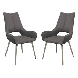 Spindale Grey Faux Leather Dining Chairs In Pair