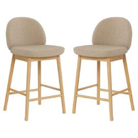 Spokane Fabric Bar Stools With Oak Legs in Pair - Beige