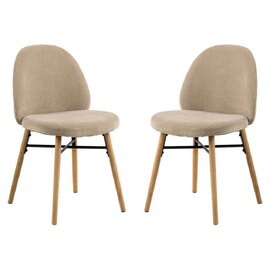 Spokane Fabric Dining Chairs With Oak Legs in Pair - Beige