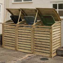 Stapleford Wooden Garden Triple Storage Bin In Natural