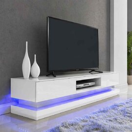 Step High Gloss TV Stand In White With Multi LED Lighting