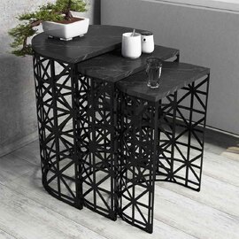 Stil Black Marble Effect Nesting Side Tables with Metal Base