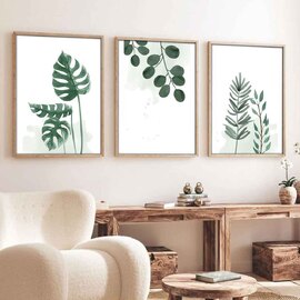 Stillform Wooden 20x30cm Monstera and Eucalyptus Art Frame Set of 3 in Multicolour