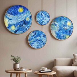 Stillform Wooden Rounds Indigo Art of Frame Set of 4 in Multicolour