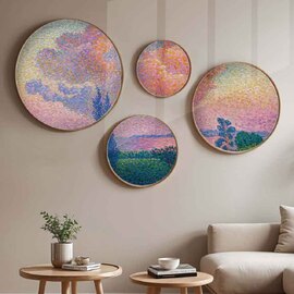 Stillform Wooden Rounds Lavender Fields Art of Frame Set of 4 in Multicolour