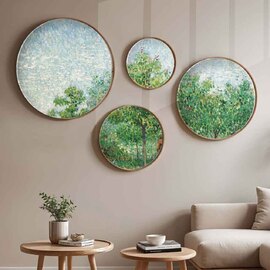 Stillform Wooden Rounds Verdant Canopy Art of Frame Set of 4 in Multicolour