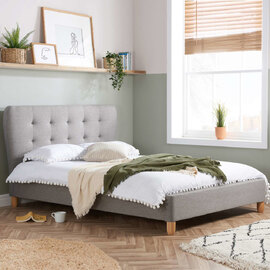 Stock Fabric Double Bed In Grey