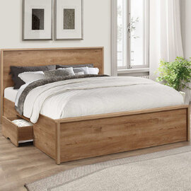 Seward Wooden Double Bed With 2 Drawers In Rustic Oak
