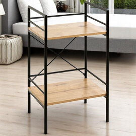 Stockton Wooden End Table With 2 Shelves In Oak Black
