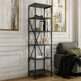 Suaro Wooden Shelving Unit with 5 Shelves in Anthracite and Black