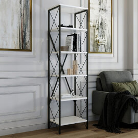 Suaro Wooden Shelving Unit with 5 Shelves in White and Black