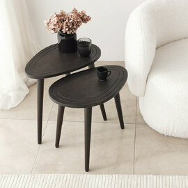 Suelo Oval Beech Wood Nest of 2 Side Table in Anthracite