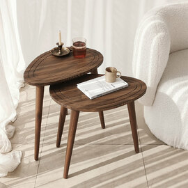 Suelo Oval Beech Wood Nest of 2 Side Table in Walnut