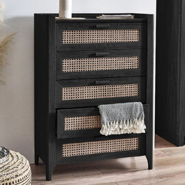 Sumter Wooden Chest Of 5 Drawers In Black Ash And Oak