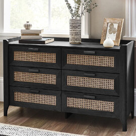 Sumter Wooden Chest Of 6 Drawers In Black Ash And Oak