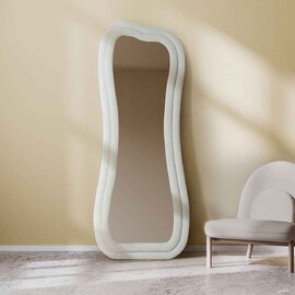 Sun Glass Cheval Mirror with Cream Wooden Frame