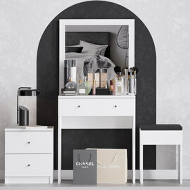 Sunvera Wooden Dressing Table Set with Storage Drawers in White
