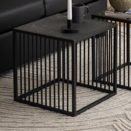 Surf Wooden Side Table With Metal Frame In Matt Black Izmir