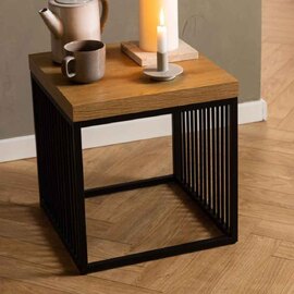 Surf Wooden Side Table With Steel Base - Wild Oak And Black
