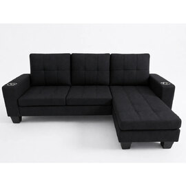 Sutton Fabric Corner Sofa with Cupholder in Black