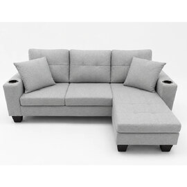 Sutton Fabric Corner Sofa with Cupholder in Grey