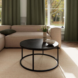 Suva Black Marble Izmir Top Coffee Table with Matt Black Steel Base