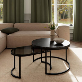 Suva Black Marble Izmir Top Coffee Table Set with Matt Black Steel Base