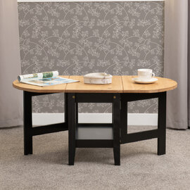 Suva Wooden Drop Leaf Coffee Table In Waxed Pine And Black