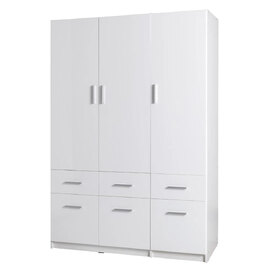 Swift High Gloss Wardrobe With 3 Doors 6 Drawers In White