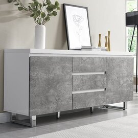 Sydney High Gloss Sideboard In White And Concrete Effect