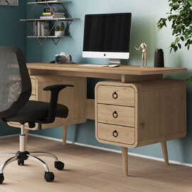 Sylvan Wooden Laptop Desk with 6 Drawers in Oak