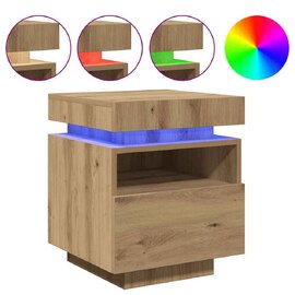 Syracuse Wooden Bedside Cabinet With 1 Drawer And LED - Artisan Oak