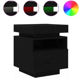 Syracuse Wooden Bedside Cabinet With 1 Drawer And LED - Black Oak