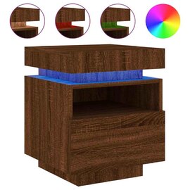 Syracuse Wooden Bedside Cabinet With 1 Drawer And LED - Brown Oak