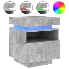 Syracuse Wooden Bedside Cabinet With 1 Drawer And LED - Concrete Grey