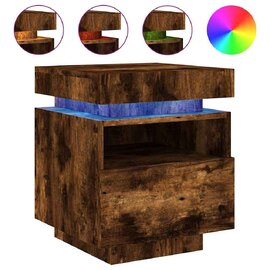 Syracuse Wooden Bedside Cabinet With 1 Drawer And LED - Smoked Oak