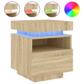 Syracuse Wooden Bedside Cabinet With 1 Drawer And LED - Sonoma Oak