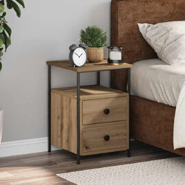 Syracuse Wooden Bedside Cabinet With 2 Drawers - Artisan Oak