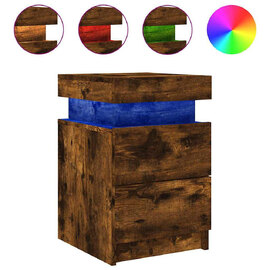 Syracuse Wooden Bedside Cabinet With 2 Drawers And LED - Smoked Oak