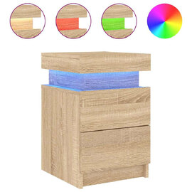 Syracuse Wooden Bedside Cabinet With 2 Drawers And LED - Sonoma Oak