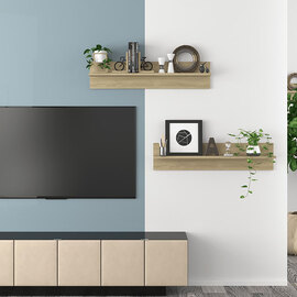 Takashi Set Of 2 Wooden Wall Shelf In Sonoma Oak