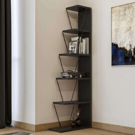 Talos Wooden Bookcase with Black Metal Frame in Anthracite