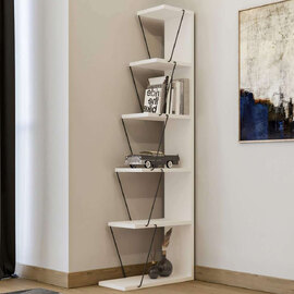 Talos Wooden Bookcase with Black Metal Frame in White