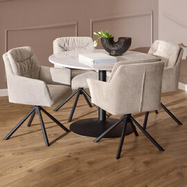 Taraji Marble Dining Table With 4 Beige Chairs In White Guangxi