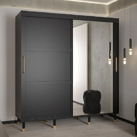 Tarboro Mirrored Wardorbe 200cm With 2 Sliding Doors In Black