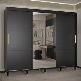 Tarboro Mirrored Wardorbe 250cm With 3 Sliding Doors In Black